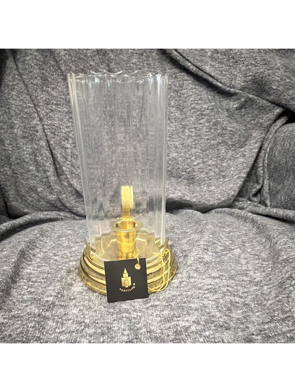PartyLite Gold Metal & Clear Glass Cylinder Taper Candle Holder, Freestanding
